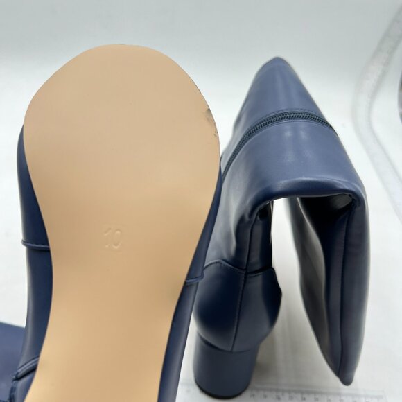 Blue Women Almond Toe Knee High Boot Chunky Heel Zip Up Daily Work Dress Shoes - Picture 6 of 7